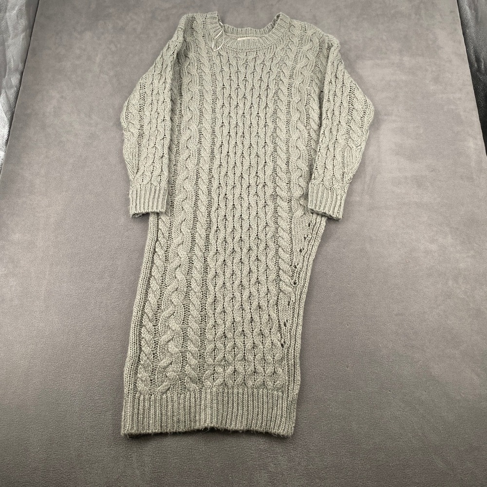 Anetheland Gray Cable Knit Sweater Dress Long Sleeve Crew Neck H17H063 Small